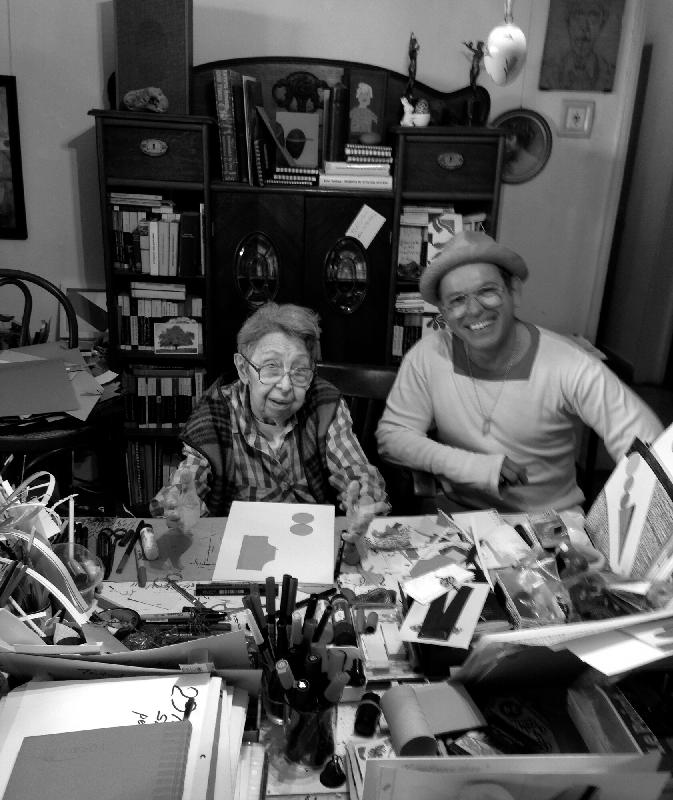 Geta Brătescu and Pierre Bal-Blanc in her studio in Bucharest, 2018, photo: Manuel Pelmuş